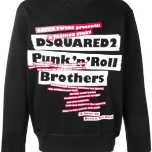 Pull Dsquared2 noir, imprimé Punk n Roll Brothers en bandes blanches et rouges, vue de face