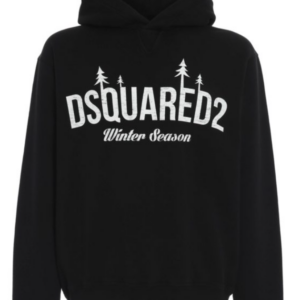 Pull à capuche Dsquared2 noir, lettrage blanc avec sapins et Winter Season, vue de face