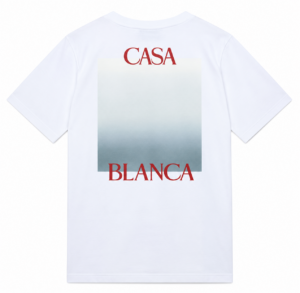 T-shirt Casablanca blanc, vue de dos avec le grand motif dégradé et CASA BLANCA en rouge