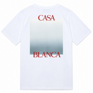 T-shirt Casablanca blanc, vue de dos avec le grand motif dégradé et CASA BLANCA en rouge